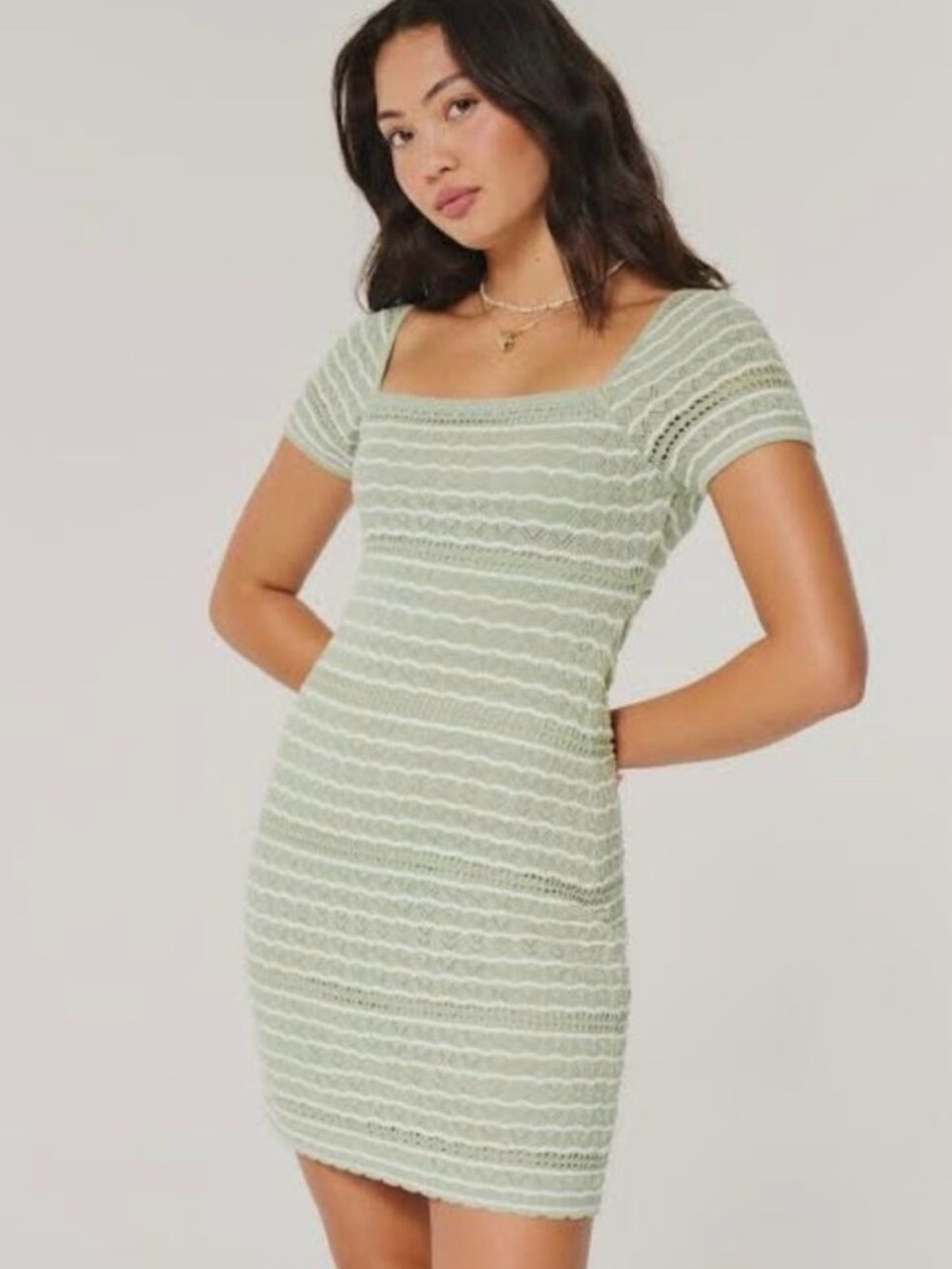 Hollister Short Sleeve Crochet Style Twist Back Mini Dress